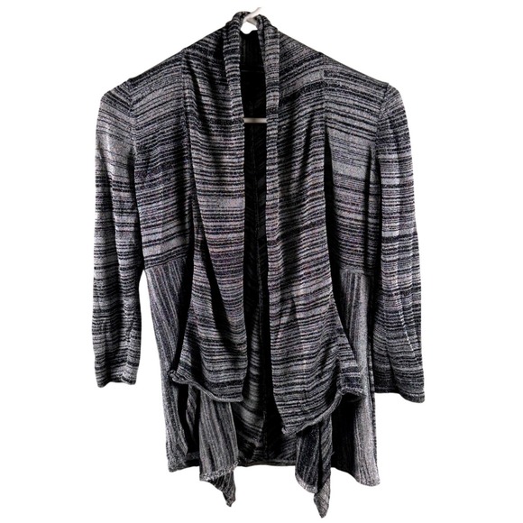 INC International Concepts Sweaters - INC International Concepts Metallic Space Dye Open Front Cardigan Silver Black M